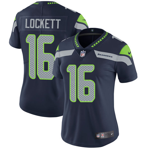 Nike Seahawks #16 Tyler Lockett Steel Blue Team Color Women's Stitched NFL Vapor Untouchable Limited Jersey